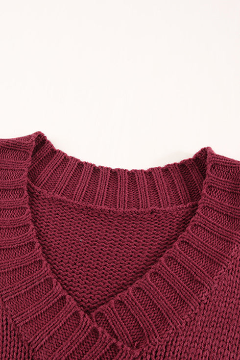 V Neck Drop Shoulder Knitted Sweater
